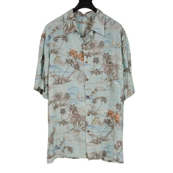 Batik Bay Mens Vintage Hawaiian Button Down Shirt SIze Large Mint Green Rayon - Picture 1 of 7